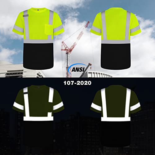 TCCFCCT High Visibility Shirts for Men & Women, Class 3 Hi Vis Reflective Safety Construction Shirts, 3PCS, Meet ANSI, Durable, DP-Yellow L