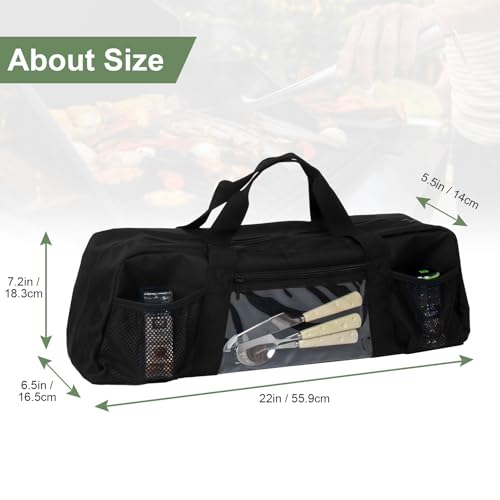 22" Upgraded Grill Tools Storage Bag, BBQ Utensil Holder with Pockets, Carry Bag for Outdoor Camping & Hiking BBQ, Gift for Men