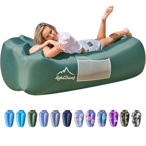AlphaBeing Military Green Inflatable Lounger Chair - Air Sofa Hammock for Camping & Outdoor Travel