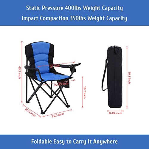 X-Large Blue Oversized Camping Chair with Armrests, Padded Support, Cup Holder & Carry Bag