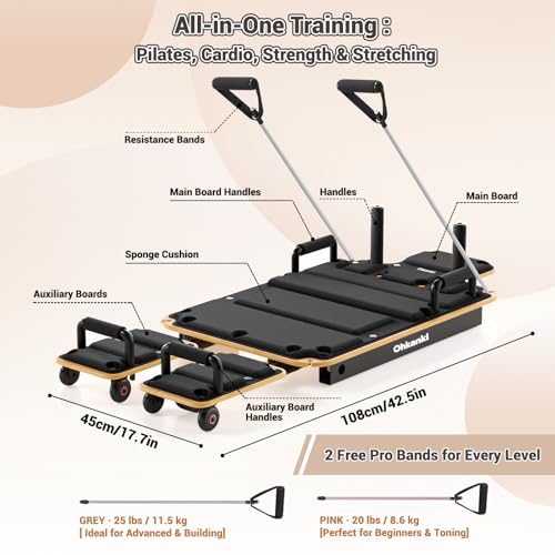 Wooden Pilates Reformer Machine for Home Workout - Black