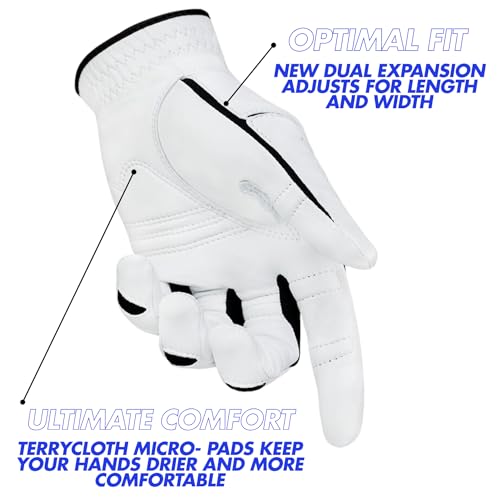 Men's StableGrip 2.0 Golf Glove - Premium Cabretta Leather, White, Large, Left