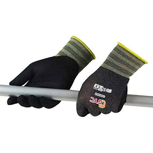 GYC Gloves, Sanitized, DIY Gardening, Super Slim Water-based PU ECO Micro Finish Safety Work Gloves - 10 Pairs Pack - Comfortable Grip, Anti-Slip (3285SPZ / SIZE 8 - Medium)