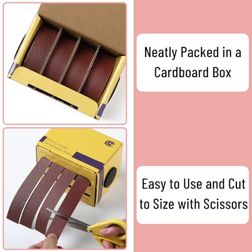 Bates- Emery Cloth Roll, 1" x 20 FT, 4 Grits, 150/240/320/400 Grit, Abrasive Sandpaper Roll of Sandpaper Set with Dispenser, Emery Cloth for Metal, Wood, Polishing