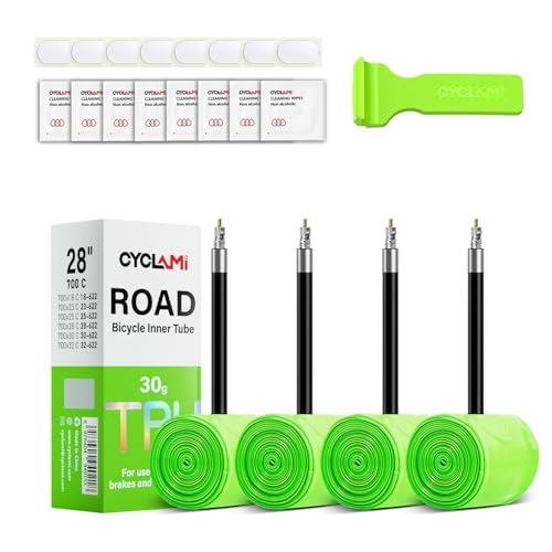 CYCLAMI 4-Pack 85mm Presta Valve Inner Tubes 700c Road Bike Tubes Ultralight 30g with Repair Kit