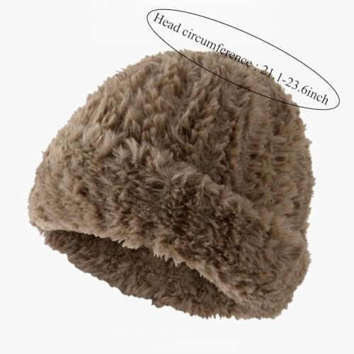 Warm Faux Fur Winter Beanie Hat - Small-Medium Brown