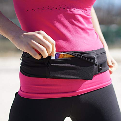 Adjustable Running Belt with 3 Pockets - Black/Black, S/M
