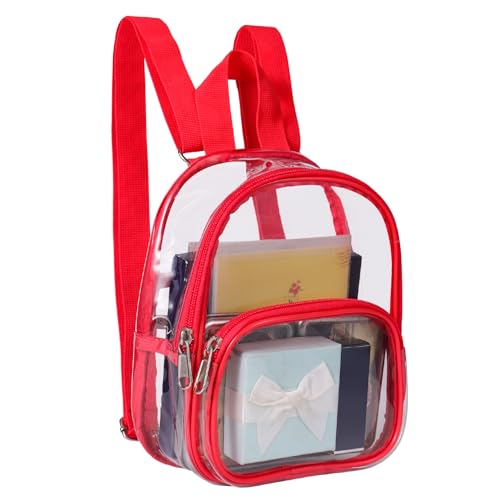 Clear Mini Backpack - Stadium Approved 7.5 x 2.8 x 9 Inches - Red