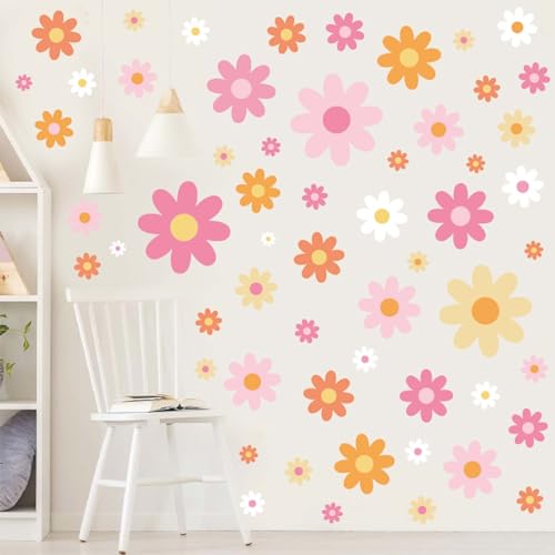 9 Sheets Boho Groovy Daisy Wall Stickers Colorful Floral PVC Decorative Decals Hippie Flowers Wall Art Decor for Home Classroom Party Supplies, 7.8 x 11.8 Inch