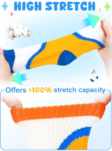 BliBliTaTa Boys Athletic Crew Socks 5-Pack - Cotton, Breathable, Seamless Toes, Size 4-18 Years, Yellow/Orange/Blue/Brown