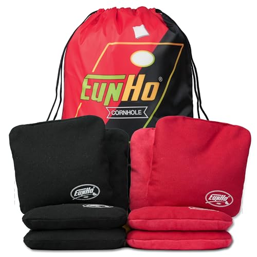 EunHo Professional Cornhole Bags Set of 8 - Dual-Sided Slick & Stick, Red/Black