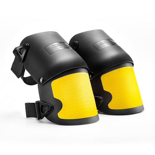 COOLJOB Heavy Duty Knee Pads with Anti-slip Strong Double Straps, Safety Work Knee Pads with Foam Padding for Men Women, Ideal for Gardening Construction Home Improvement, 1 Pair, Black/Yellow