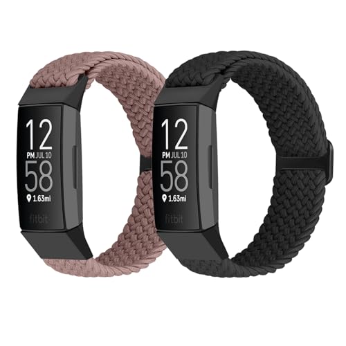 Adjustable Braided Nylon Straps for Fitbit Charge 3 & 4 - Black+Smoky Purple