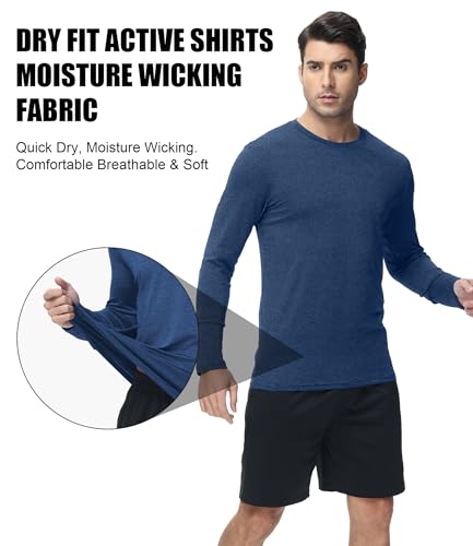 Kinglaman 6 Pack Dry Fit Long Sleeve UPF 50+ Gym Shirts - Men's Workout Tee (Large: Black, Dark Gray, Light Gray, Blue, Wine Red, Army Green)