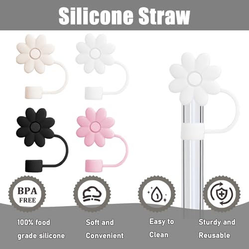Straw Covers for Stanley Cups - 4 PCS Colorful Flower Design