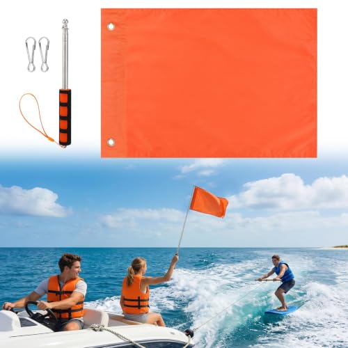Bigmeta Orange Boat Flag with Telescoping Pole - 12x18 in, Marine Safety