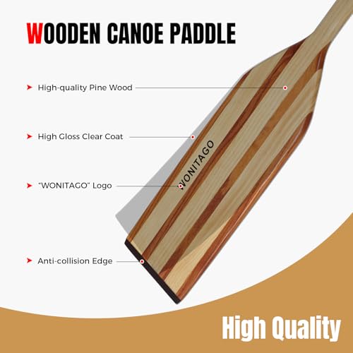 Wooden Canoe Paddle with Anti-Collision Edge, Ergonomic Grip - Splicing Color, 146 cm