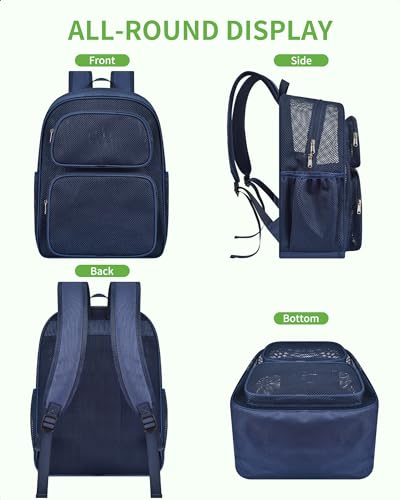 MAY TREE Blue Mesh Backpack 28L Heavy Duty Large Capacity Beach Bag