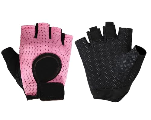Women's Pink Workout Gloves - Breathable Fingerless Gym Gloves