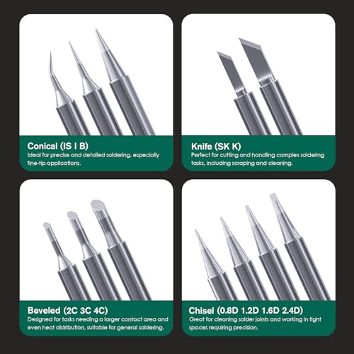 HANGLIFE 900M Soldering Iron Tips with Tip Holder for Hakko, Yihua, Atten, Quick, Ryobi, and More Soldering Stations/Guns - Replacement Solder Tips for Welding Equipment & Accessories (12 pcs)
