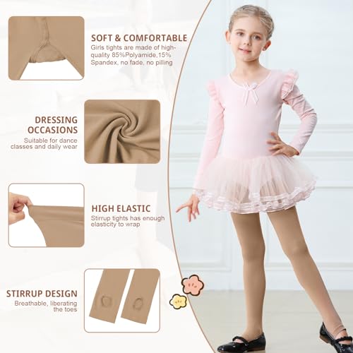 Ballet Dance Stirrup Tights for Kids - Ultra Soft Light Pink, 5-8 Years