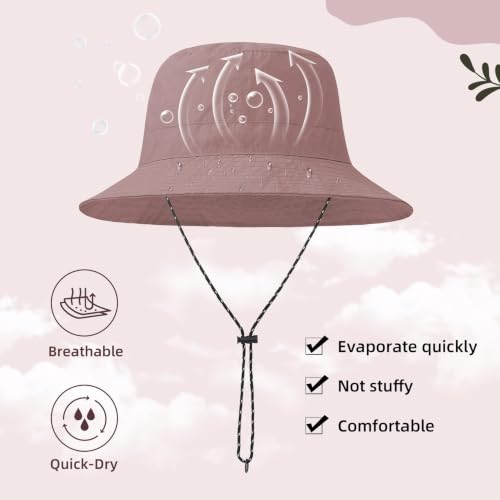Durio Dusty Pink Waterproof UV 50+ Bucket Hat for Women, UPF Sun Hat