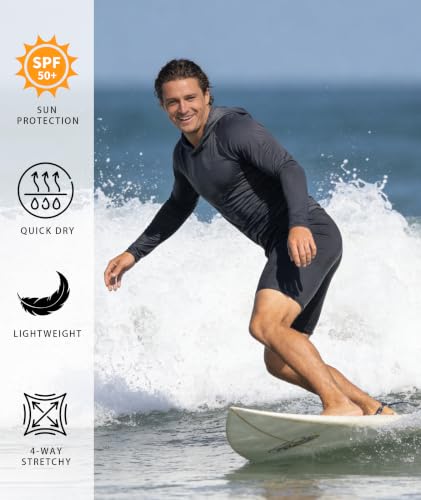 Men's UV UPF 50+ Sun Protection Hoodies 5-Pack - Long Sleeve Rash Guard Shirts, Lightweight Fishing & Swimwear