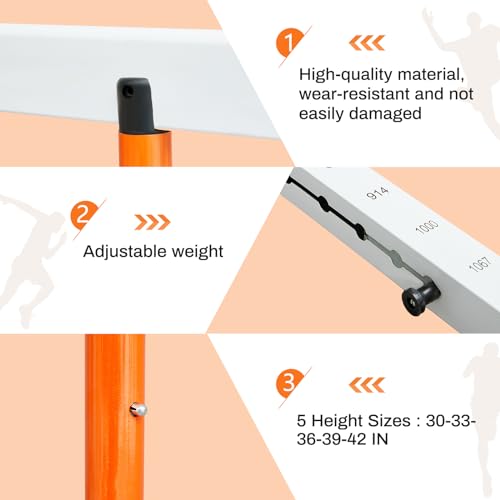 Adjustable Track and Field Hurdles Set - 30 to 42 Inch, Orange - 2 Pcs