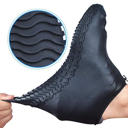 Waterproof Reusable Shoe Covers with Zipper - XL Black