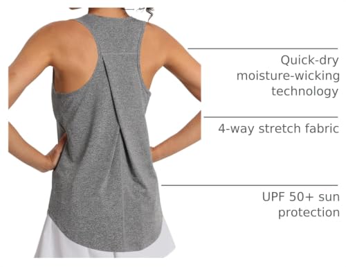 Women's Racerback Athletic Tank Top - Loose Fit Yoga Gym Shirt - Grey X-Small