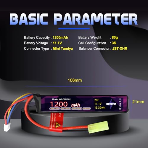 11.1V 1200mAh 3S LiPo Airsoft Battery Pack with Mini TMY Plug