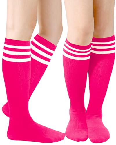 Classic Athletic Knee High Socks - Pink & White Stripes