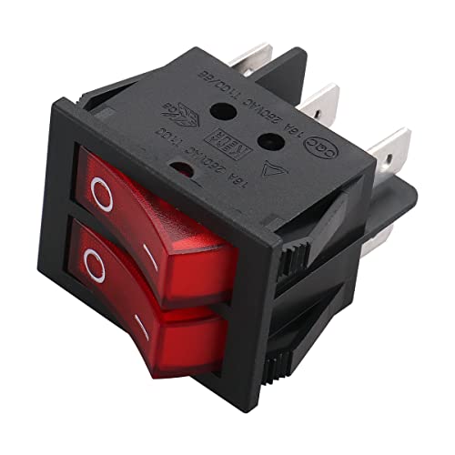 Dual Rocker Switch - 6-Pin DPST ON/OFF with Red LED - 1 Pack
