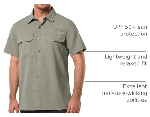 33,000ft Men's UPF 50+ UV Short Sleeve Hiking Shirt Gray Green Large - Quick Dry Sun Protection