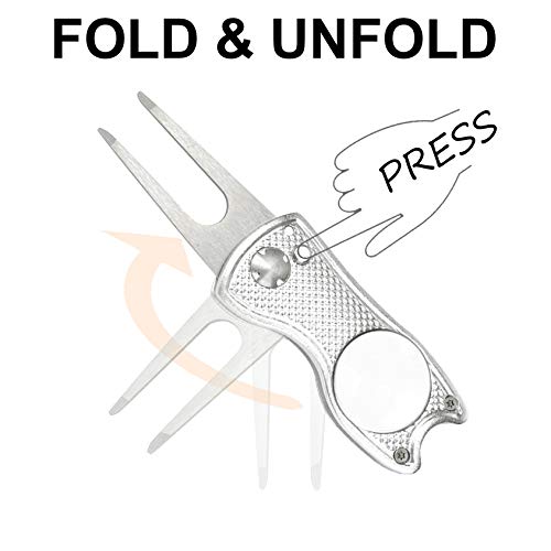 Golf Divot Repair Tool with Ball Marker & Magnetic Clip - Silver