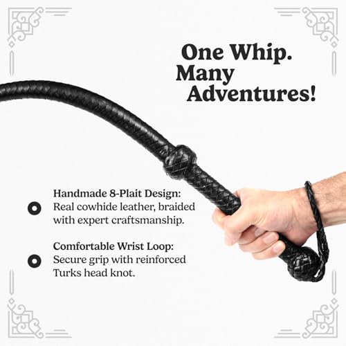 LB'S WHIP 6ft Cowhide Leather Bullwhip for Equestrian Sound Practice & Costume