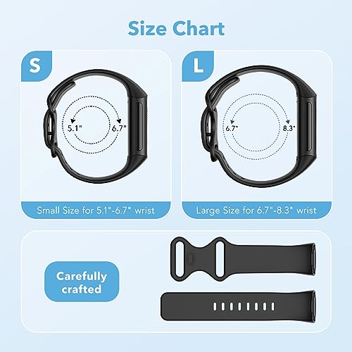 Waterproof Sport Replacement Wristbands for Fitbit Charge 5/6 - Large Black