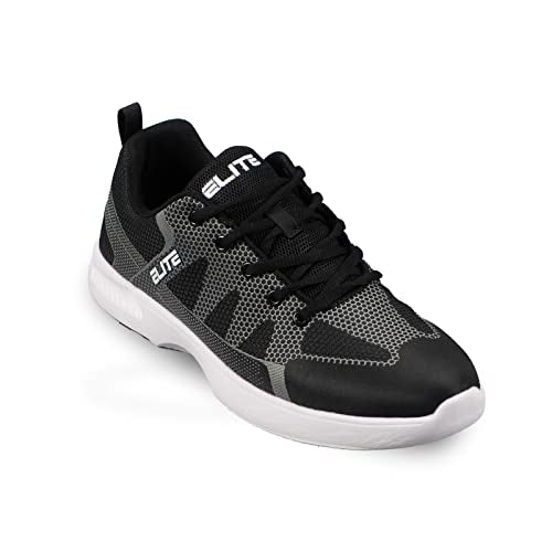ELITE Men's Peak Bowling Shoes - 40% Lighter, Breathable Knit Uppers, Universal Soles - Size 10.5, Black/Grey