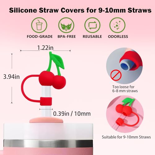 Cherry Charms Set - 4Pcs 3D Silicone Drink Toppers for Stanley Tumbler