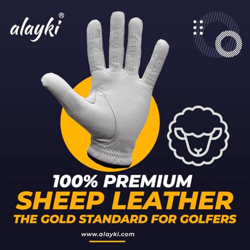 Premium Golf Glove - 100% Natural Sheep Leather, Medium Size - Superior Grip & Comfort