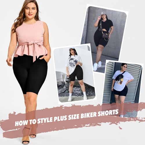 FULLSOFT Plus Size Biker Shorts for Women High Waist 4X Tummy Control with Pockets - 3X-Large White/Apricot