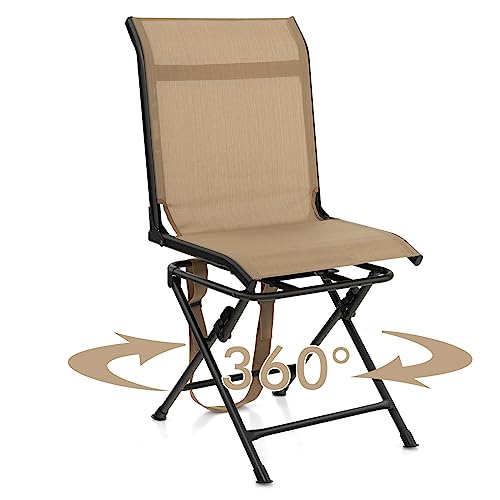 GYMAX 360° Swivel Hunting Blind Chair Brown with Carry Handle, 330 lbs, Waterproof & Quiet
