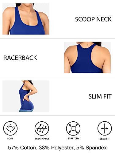 Cotton Ribbed Racerback Tank Top for Women - Small Royal Blue