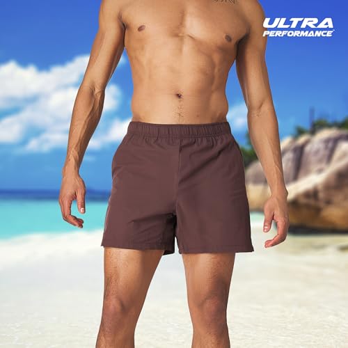 Men's 5 Inch Swim Trunks with Liner 2 Pack - Quick Dry Beach Shorts for Men, Khaki & Espresso, Medium