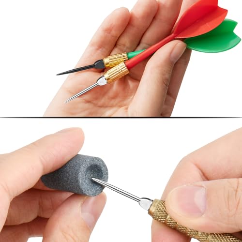 Cosmos 12 Pcs Steel Dart Tips with Black/Silver Dart Sharpener - Replacement Metal Tips & Sand Stones