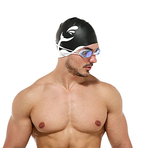 Extra Large Silicone Swimming Cap - Black, Waterproof Swim Hat