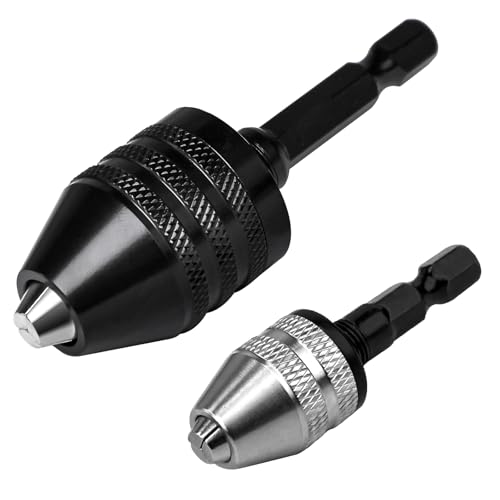 2Pcs Keyless Drill Chuck Adapter Set, 1/4" Hex Shank Quick Change (0.3-8mm) ? Fits Impact Drill & Power Tools, Carbon Steel, for Milwaukee, DeWalt, Makita (2-Piece)