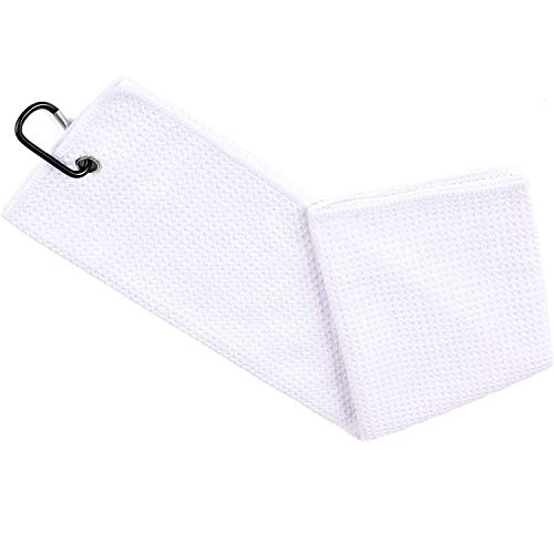 VIVIDLY 2 Pack 16x24" Microfiber Golf Towels with Heavy Duty Carabiner Clip - White