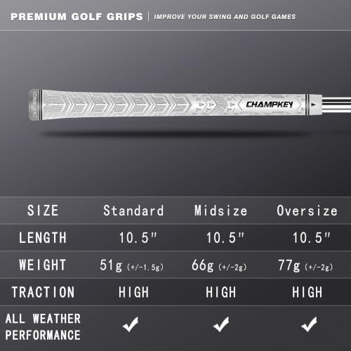 CHAMPKEY Y-PRO Midsize White Golf Grip 13 Pack All Weather Control & Traction
