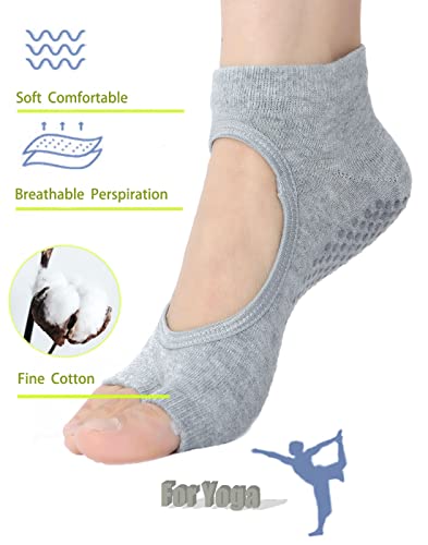 Toeless Pilates Socks for Women - 2 Pairs, Gray & Purple, US 5-9.5